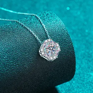 Irregular Shape Iced Out VVS Moissanite And Silver Elegant Bold Charm D Color 925 Sterling Silver Moissanite Pendant Necklace