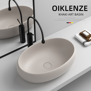 Lavabo ovalado de cerámica para encimera, sin orificios, fácil de limpiar, para baño - Product Image 4