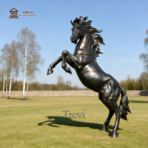 TREVI 프라이빗 레지던스 프론트 풀 황동 동물 아트 데코 동상 대형 블랙 브론즈 Prancing 말 조각 판매 - Product Image 5