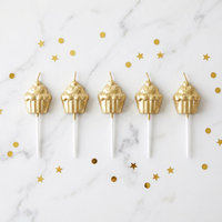 Bougie décorative en cire de paraffine dorée en forme de gâteau d'anniversaire, mignonne et artistique, faite à la main, avec mèche en coton, imprimée UV, sans gouttes, non parfumée, pour le Nouvel An chinois