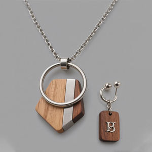 Fatingna, collar con colgante personalizado, conjunto de collar y pendientes OEM de madera, colgante geométrico de perlas de agua dulce chapado en rodio para regalo - Product Image 3