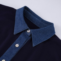 Top de punto sin mangas para mujer con MOQ bajo, diseño de manga corta y cuello polo de mezclilla con botones, prendas de punto para mujer