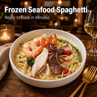 Kit de repas à domicile pratique pour usage commercial : Spaghetti de fruits de mer, crevettes et calamars surgelés et précuits, à réchauffer au micro-ondes, personnalisable OEM
