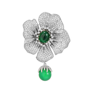 Vintage requintado banhado a prata cobre zircão cúbico pavimentar esmeralda verde grande flor broche pin para mulheres prom clothing broches - Product Image 1