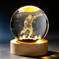 Lámpara de Noche de Cristal con Grabado Láser 3D Personalizado, con Base de Madera, Lámpara LED con Temática Deportiva, Recuerdo, Venta al Por Mayor