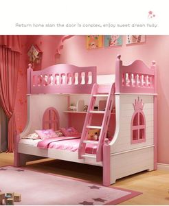 Letto a Castello Multifunzionale in Legno Massello per Bambini con Scivolo e Armadio, Stile Castello delle Principesse - Product Image 4