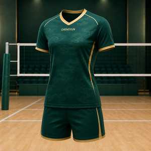 <span class=keywords><strong>Ensemble</strong></span> personnalisé de maillot et short de volley-ball culturel avec motif nuage et bordure dorée - Product Image 5