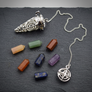 <b>Crystal</b> Expert Chakra Pendulum Set <b>With</b> 7 Polished Gemstone Points For Feng Shui And Energy Balancing - Product Image 2