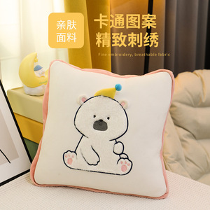 Coussin réversible en peluche avec applique d'animaux mignons pour la maison, couleur marron, gris, blanc - Product Image 3