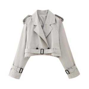Nouvelle collection printemps-automne : <span class=keywords><strong>Trench</strong></span>-coat <span class=keywords><strong>court</strong></span> décontracté à manches longues avec ceinture pour femme - Product Image 4