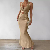 Femmes été élégant Double transfrontalier mouton corne Torsion avant suspendu cou haut court paillettes queue de poisson jupe MIDI naturel