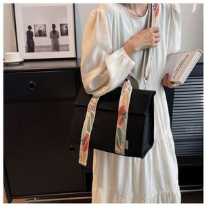 Women's <b>Canvas</b> <b>Tote</b> with Color-Block Webbing Straps, Large Capacity Casual Crossbody & Shoulder Bag - Product Image 4