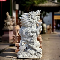 Sculpture YOUFINE en marbre blanc, double dragon nuageux, statue en pierre à relief de dragon porte-bonheur pour la décoration de cour de style chinois