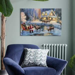 Looife invierno lienzo pared arte 30x20 pulgadas Nochebuena Santa pintura estirada enmarcada listo colgar Navidad figurita Juguetes - Product Image 5