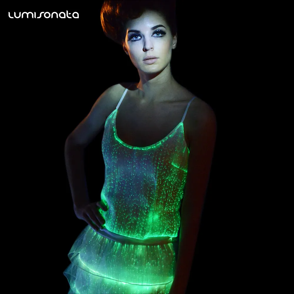 Женская светящаяся оптоволоконная майка без рукавов со светодиодной подсветкой, танцевальная музыкальная футболка для Кубка мира, модный дизайн