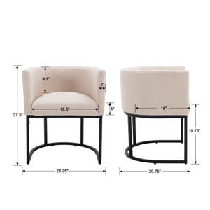 Contemporary Modern Linen Upholstered Barrel <b>Dining</b> <b>Chair</b> <b>with</b> <b>Armrest</b> Metal Frame for Living Room and <b>Dining</b> Furniture - Product Image 2