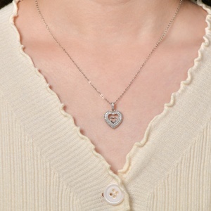 Joyería al por Mayor, Collares con Colgante de Corazón de Doble Capa, Huecos, en Forma de Corazón, de Cobre Chapado en Oro de 14k con Circonita, para Mujer - Product Image 5
