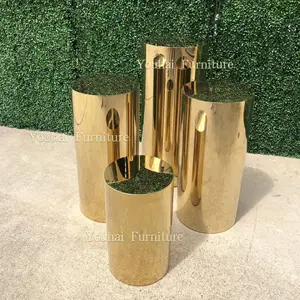 Customized Mirror Wedding Gold Stainless Steel Round Cylinder Plinth For Wedding Decoration