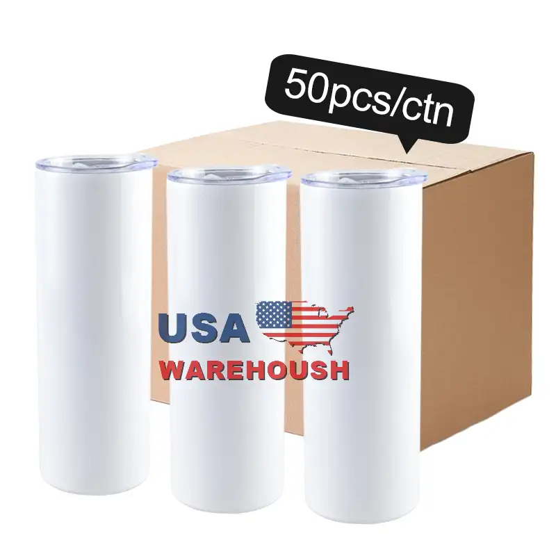 Tumbler Us Warehouse 20oz Sublimation Blanks Straight Skinny Stainless Steel Vacuum Insulated 20 Oz Tumbler Cups With Straw Lids