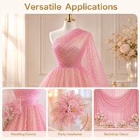 Tissu en tulle maille 100 % nylon rose respirant et léger (33 g/m²) avec points léopard dorés et paillettes pour robes, tissu en dentelle