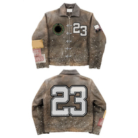 Fabricant d'équipement d'origine, veste streetwear en toile sergé de coton déchiré avec logo brodé sur patch personnalisé, veste en jean pour hommes en toile sergé vieilli