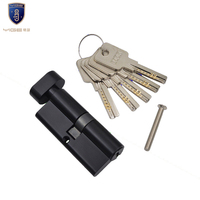 Cylindre de serrure de porte à mortaise noir en alliage de zinc 70 mm profil européen, simple ou double ouverture, sécurité ANSI Grade 2, design moderne, 3 clés