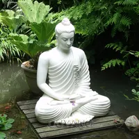 QUYANG גן קישוט טהור לבן שיש מדיטציה Budda פיסול חיים גודל אבן יושב בודהה פסל עבור סיטונאי