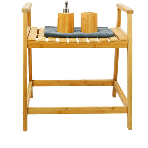 Silla de ducha impermeable ecológica de 24 "con estante de almacenamiento, organizador de baño de Spa de madera, taburete de asiento con pies antideslizantes - Product Image 5