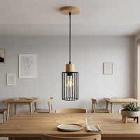 Lámpara Colgante Moderna Nórdica Minimalista E27 con Estructura de Madera para Dormitorio, Cocina o Isla