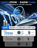 LISEN Nouveau chargeur de voiture 140W Plus 30W, prise USB C haute puissance, chargeur rapide pour téléphone portable, pour utilisation en véhicule, intérieur
