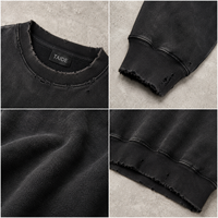 Sweat-shirt col rond TaiDe personnalisé, 450 GSM, noir délavé, effet vieilli, bords bruts, coupe ample, fabricant de vêtements OEM ODM