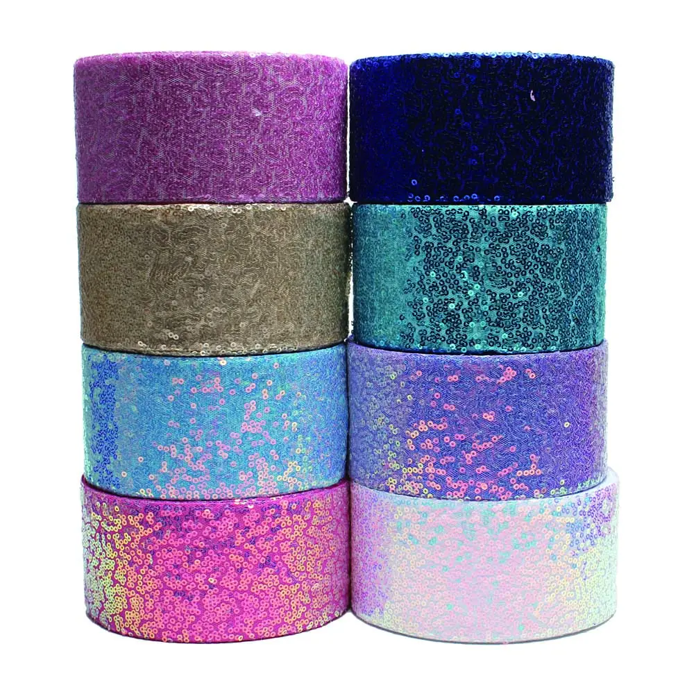 3 inch75mm Großhandel Glitter Small Sequin Ribbon für Haars chleifen Stirnband Custom Ribbon Sewing Material