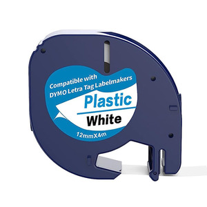 Cinta de Etiquetas Compatible con <span class=keywords><strong>Dymo</strong></span> <span class=keywords><strong>LetraTag</strong></span>, Repuesto para 91201, 91331, 91221, 59422, S0721610, 12 mm x 4 m, Negro sobre Blanco, Plástico - Product Image 1