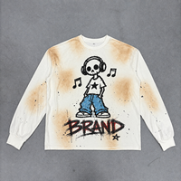 T-shirt Homme Personnalisé 100% Coton Impression DTG Coupe Ample Courte Manches Longues Effet Délavé Éclaboussures de Peinture