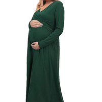 Vente en gros de robe de maternité décontractée à manches longues, robe longue de couleur unie avec croix ample, coupe ajustée