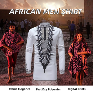 Chemise en polyester respirante à séchage rapide pour hommes, style africain, col montant, manches longues, idéale pour l'été, vente en gros - Product Image 2