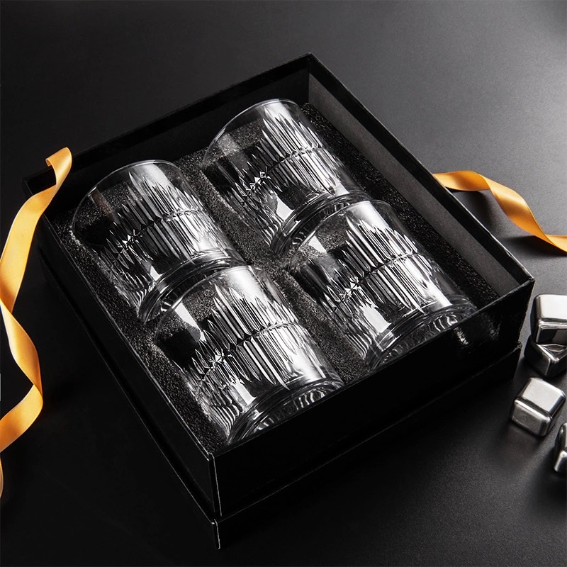 Old Fashioned Whiskey Glasses with Custom Box  10 Oz Rocks Barware For  Bourbon  Liquor and Cocktail Drinks - Set of 4