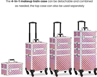 Valise de maquillage professionnelle en aluminium résistante à l'eau, avec roulettes, fermeture éclair à motif fileté, poignée souple, pliable