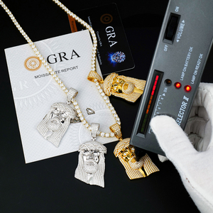 Colgante de Cabeza de Jesús Estilo Hip Hop para Hombre, Plata de Ley 925, con Incrustaciones de Moissanita VVS, Pasa la Prueba del Diamante - Product Image 3