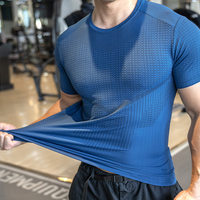 Ropa deportiva para hombre, camiseta de gimnasio, 90% poliéster, 10% elastano, camiseta de gimnasio de rendimiento atlético activo que absorbe la humedad de secado rápido para hombre