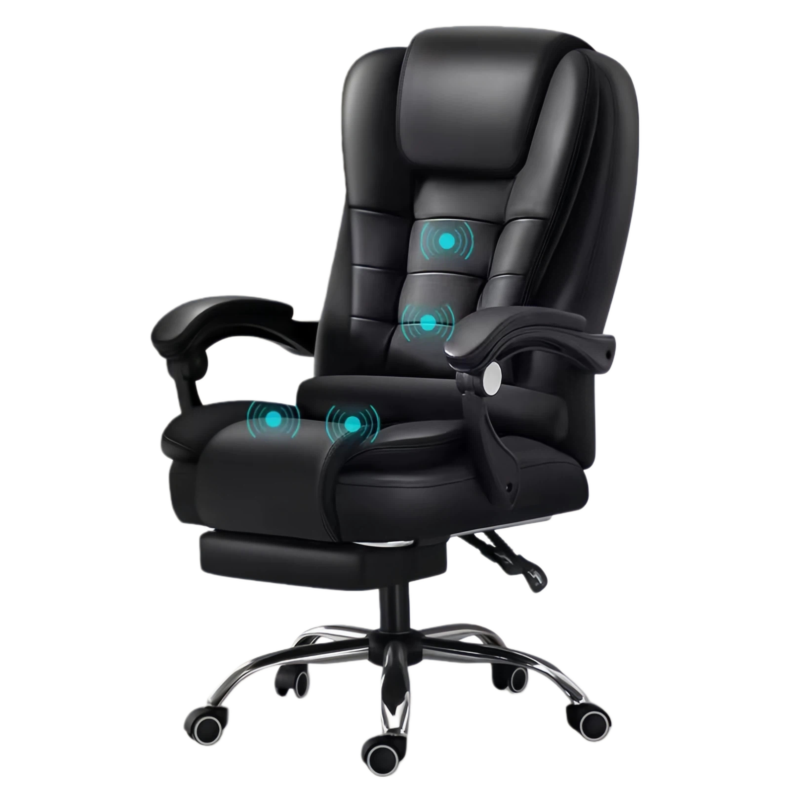 Silla de oficina en casa de cuero negra (con reposapiés)