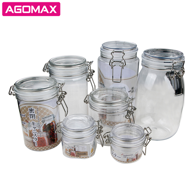 hermético de plástico para mascotas de grado de alimentos de almacenamiento de botellas y frascos con tapa flip top fábrica
