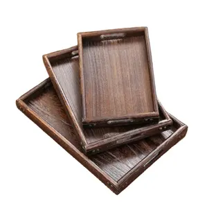 Rustic Torched Set of 3 wooden Breakfast Serving tray