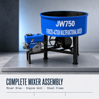 Bétonnière diesel JW750 de 750 L, type panier, à montage vertical, à bouche plate, pour usage en construction