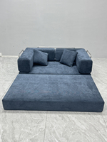 Canapé-lit convertible compressible avec cadre en métal, revêtement en velours côtelé bleu marine, design moderne, 3 places pour salon et chambre à coucher