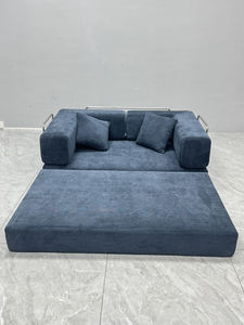 Sofá Cama Convertible Compresible con Estructura Metálica, Tapicería de Pana Azul Marino, Diseño Moderno, 3 Plazas para Sala de Estar y Dormitorio - Product Image 3