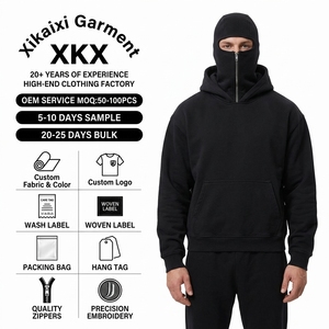 Felpa da Uomo Personalizzata con Doppio Strato di Maniche Lunghe, 400 GSM, Stile Balaclava, Reversibile, Modieuze Leren Mouw, Vestibilità Rilassata - Product Image 1