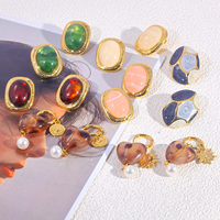 Pendientes POWELL de Acero Inoxidable Chapados en Oro de 18k, Resistentes al Agua, Antideslustre, con Resina, Corazón de Mármol y Perla, Joyería al por Mayor