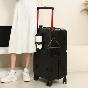 Wide Trolley Case 24 Inch Front Open Zipper <b>Lock</b> Universal Wheels Travel <b>Suitcase</b> Unisex Solid Color Spring 2025 - Product Image 1