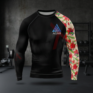 เสื้อรัดรูปสำหรับผู้หญิง AGSH สำหรับกีฬา MMA สีดำลายดอกไม้ พิมพ์ลายด้วยความร้อน ระบายเหงื่อได้ดี แห้งเร็ว ทนทาน ระบายอากาศได้ดี ยืดหยุ่นได้ - Product Image 3